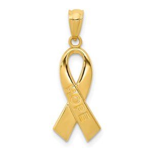 14k yellow gold Cancer Hope Ribbon Charm Necklace Pendant
